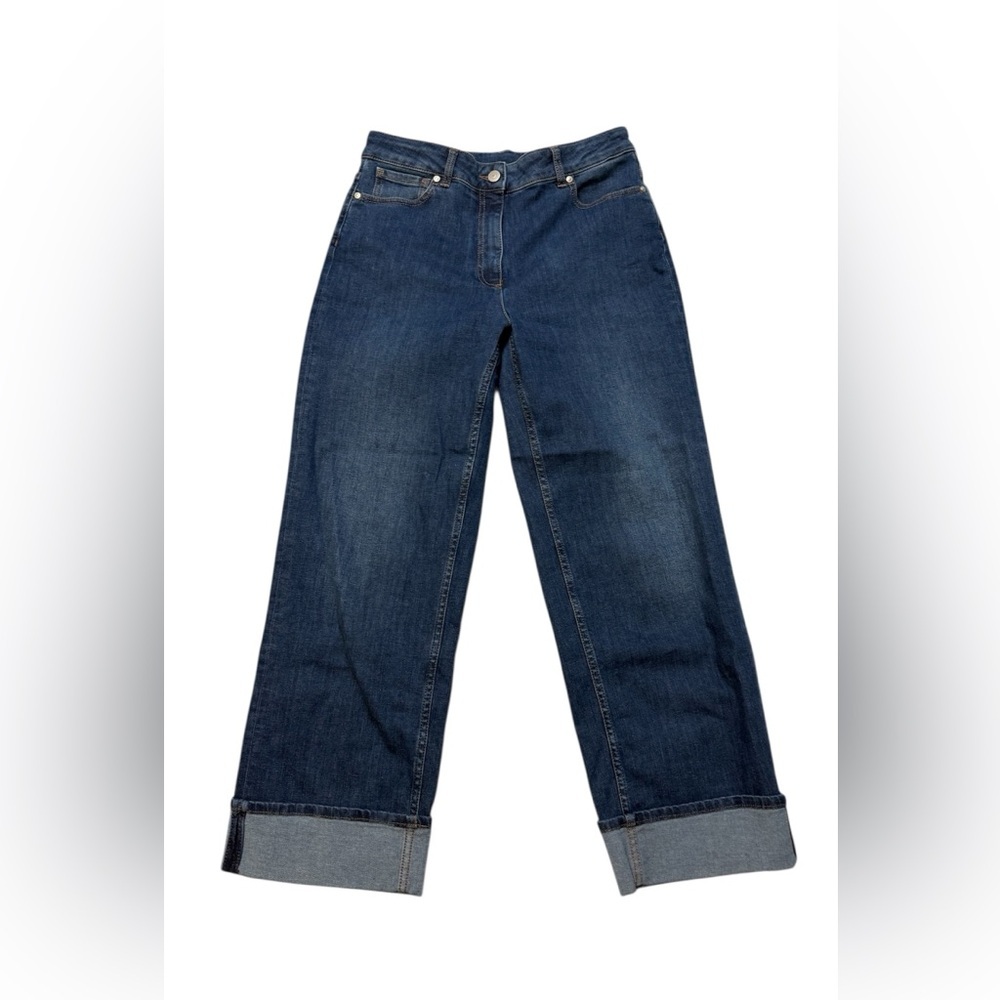 PESERICO CUFFED WIDE LEG DENIM TROUSERS PANTS SIZE 44 MADE IN ITALY US SIZING 10